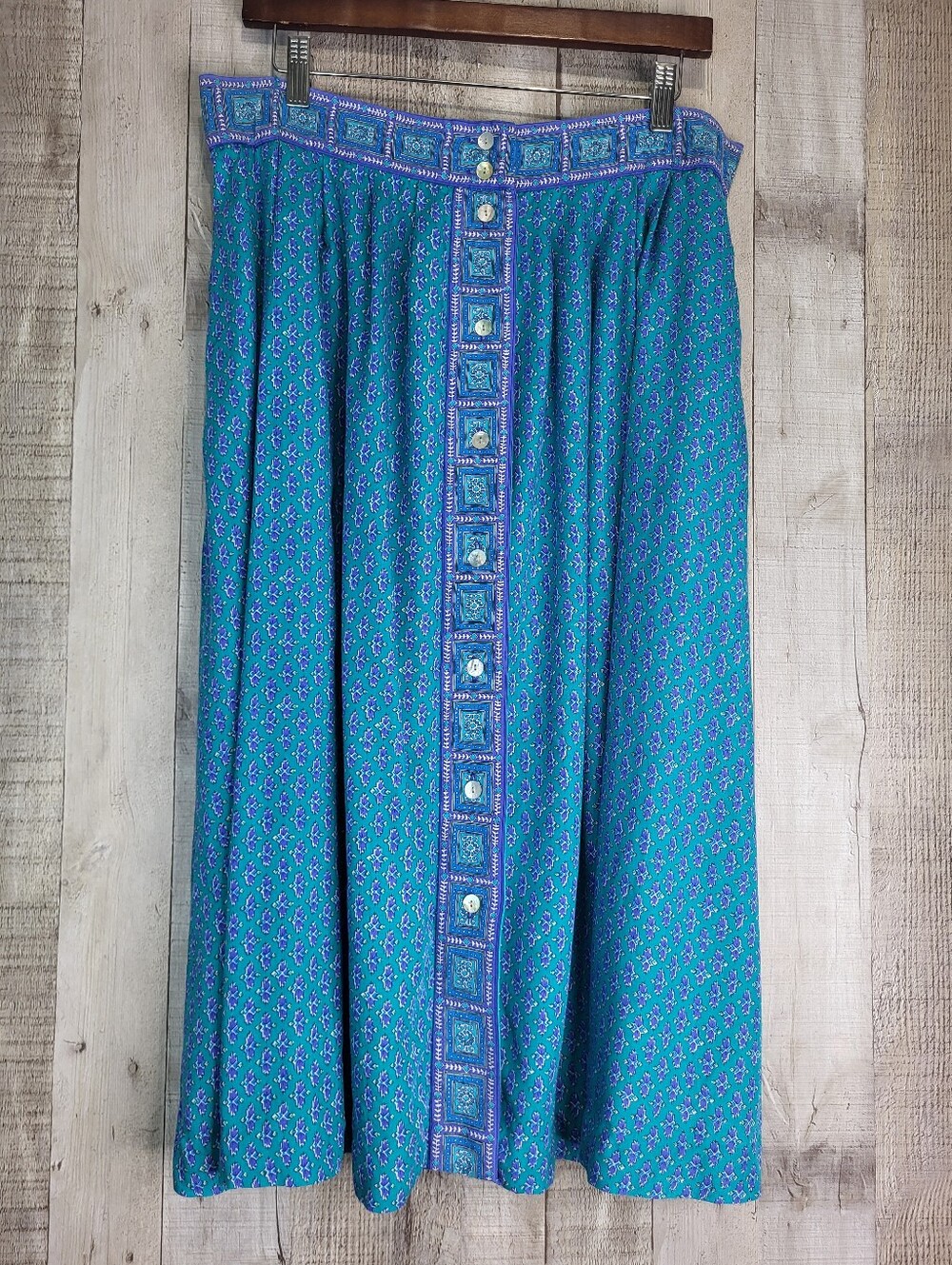 David Brooks 90s Teal and Purple Button-Front Maxi Skirt. Size 14P